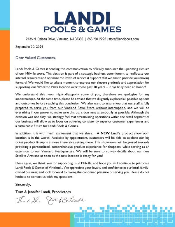 Millville Store Closure Announcement